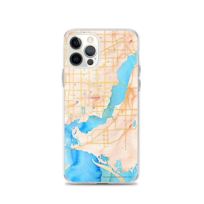 Custom Cape Coral Florida Map iPhone 12 Pro Phone Case in Watercolor