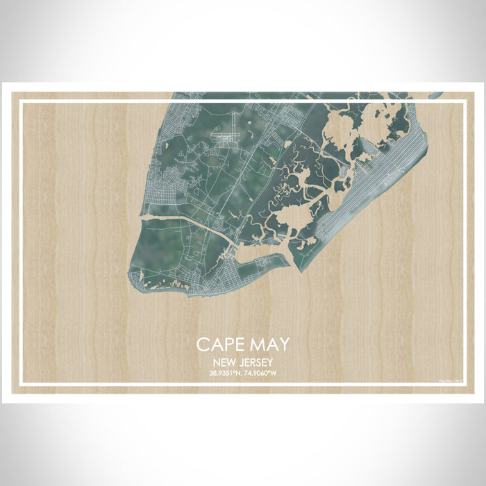 Cape May New Jersey Map Print Landscape Orientation in Afternoon Style With Shaded Background