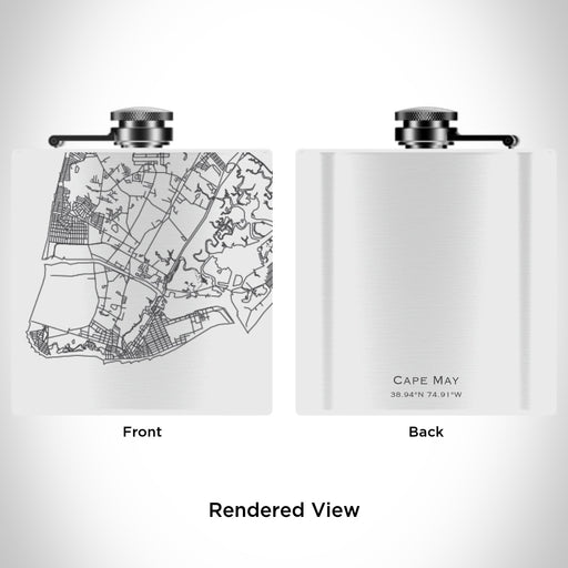 Rendered View of Cape May New Jersey Map Engraving on 6oz Stainless Steel Flask in White