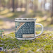 Right View Custom Cape May New Jersey Map Enamel Mug in Woodblock on Grass With Trees in Background