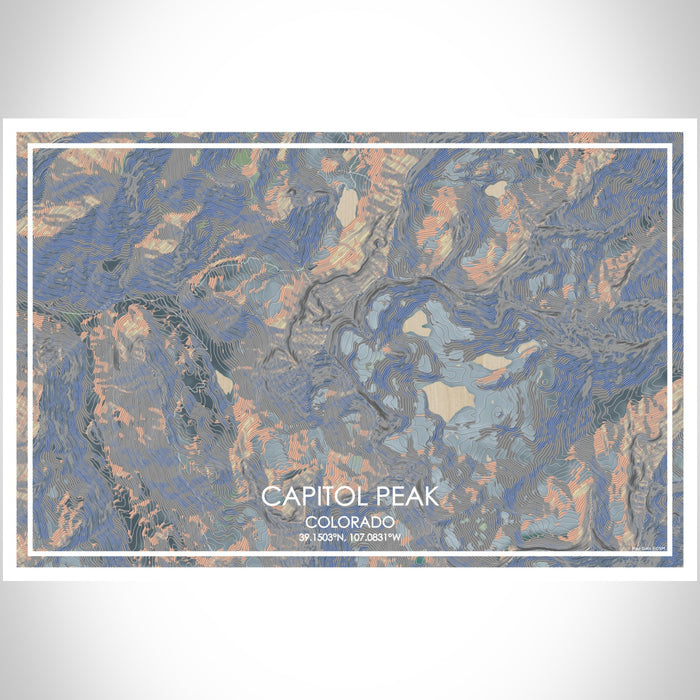 Capitol Peak Colorado Map Print Landscape Orientation in Afternoon Style With Shaded Background