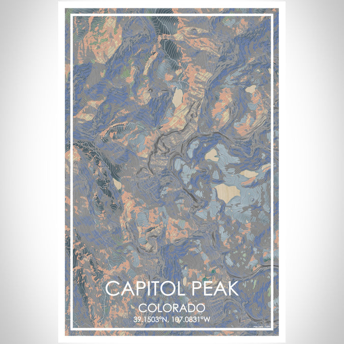 Capitol Peak Colorado Map Print Portrait Orientation in Afternoon Style With Shaded Background