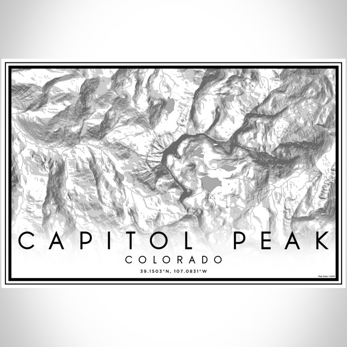 Capitol Peak Colorado Map Print Landscape Orientation in Classic Style With Shaded Background