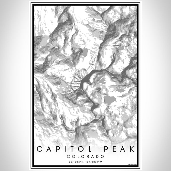 Capitol Peak Colorado Map Print Portrait Orientation in Classic Style With Shaded Background