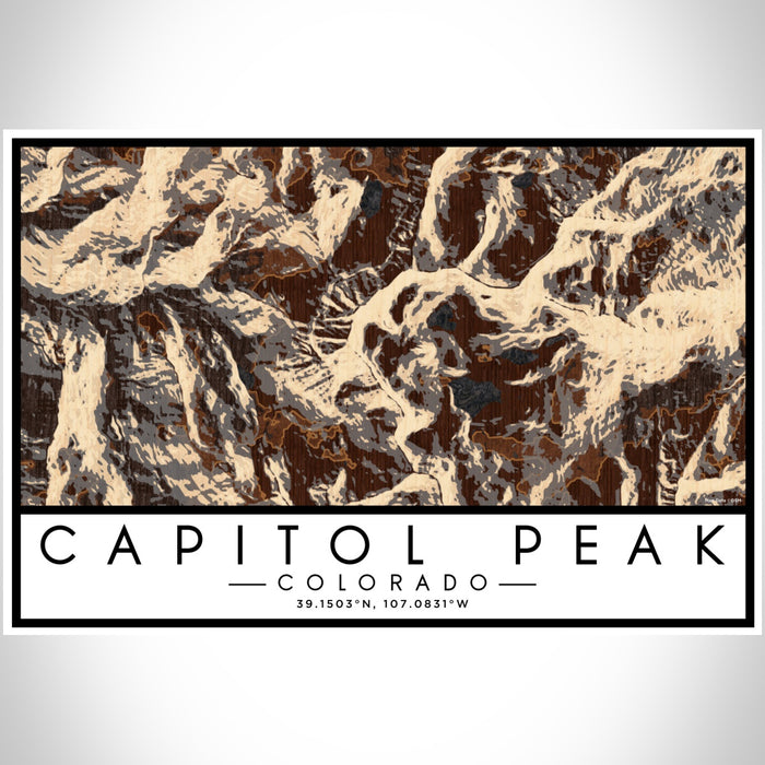 Capitol Peak Colorado Map Print Landscape Orientation in Ember Style With Shaded Background