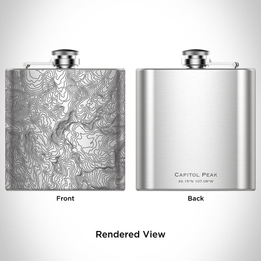 Rendered View of Capitol Peak Colorado Map Engraving on 6oz Stainless Steel Flask