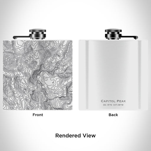 Rendered View of Capitol Peak Colorado Map Engraving on 6oz Stainless Steel Flask in White