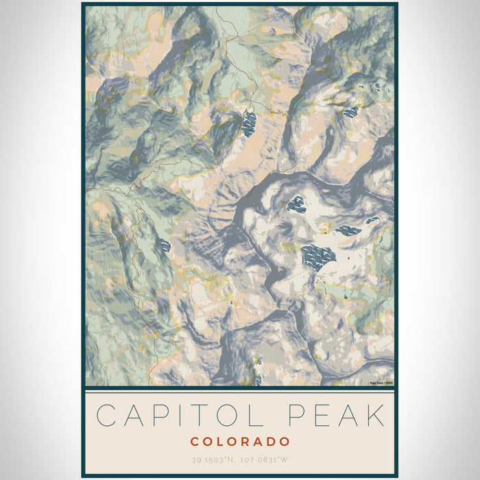 Capitol Peak Colorado Map Print Portrait Orientation in Woodblock Style With Shaded Background