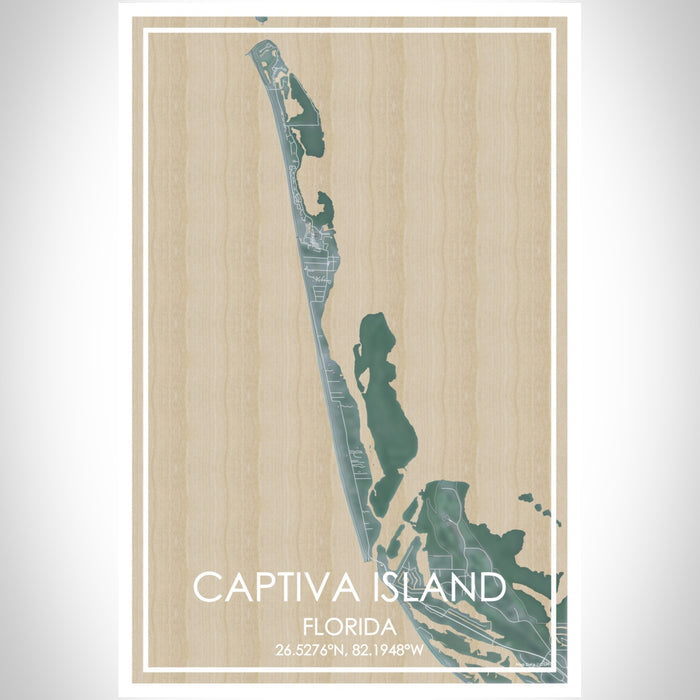 Captiva Island Florida Map Print Portrait Orientation in Afternoon Style With Shaded Background