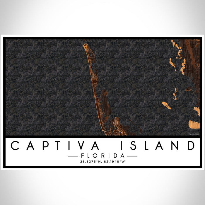 Captiva Island Florida Map Print Landscape Orientation in Ember Style With Shaded Background