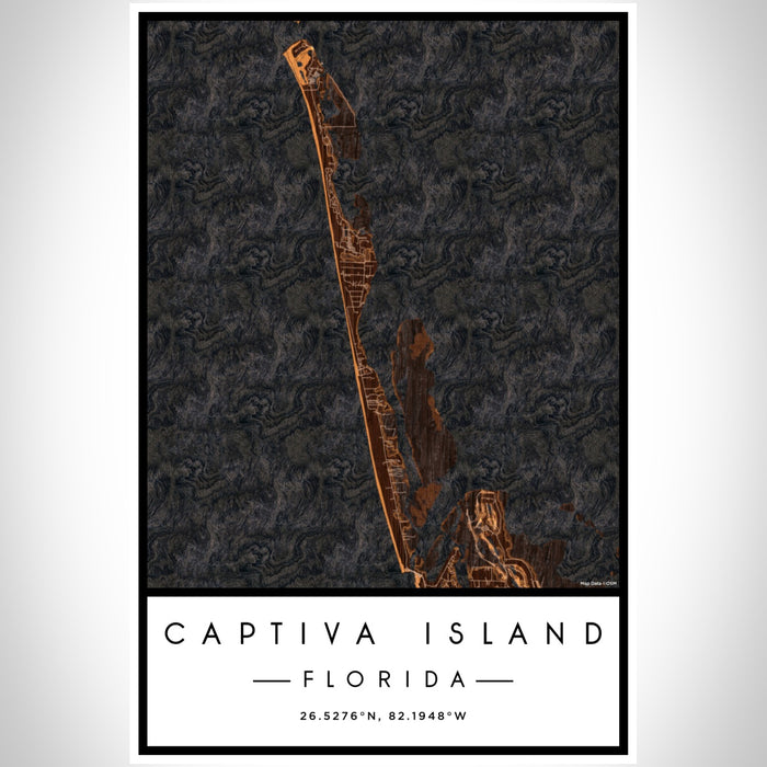 Captiva Island Florida Map Print Portrait Orientation in Ember Style With Shaded Background