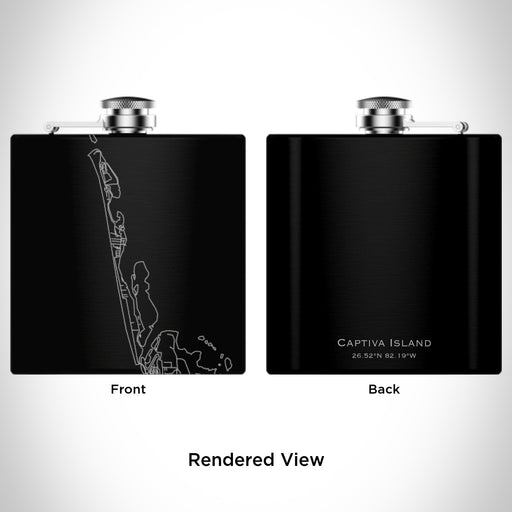 Rendered View of Captiva Island Florida Map Engraving on 6oz Stainless Steel Flask in Black