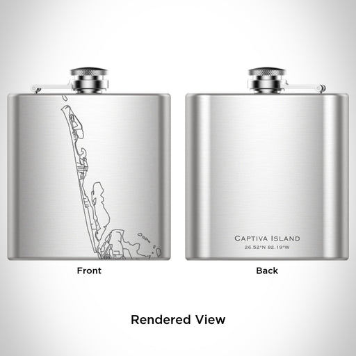 Rendered View of Captiva Island Florida Map Engraving on 6oz Stainless Steel Flask