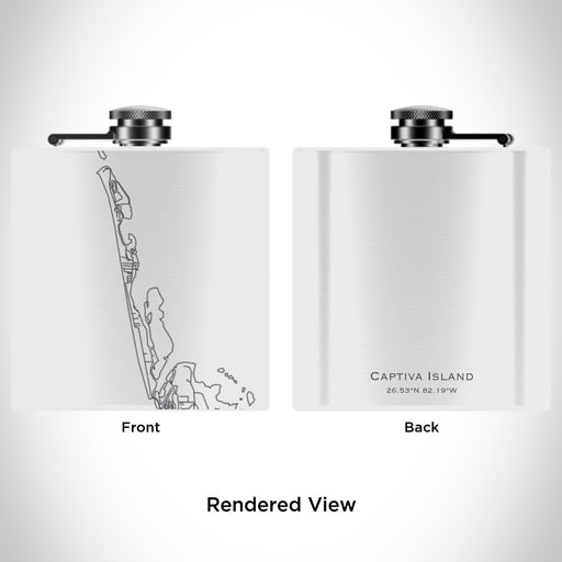 Rendered View of Captiva Island Florida Map Engraving on 6oz Stainless Steel Flask in White