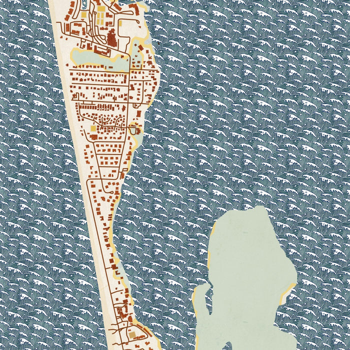 Captiva Island Florida Map Print in Woodblock Style Zoomed In Close Up Showing Details