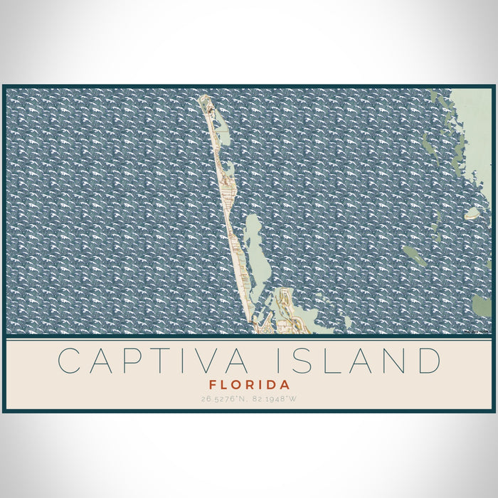 Captiva Island Florida Map Print Landscape Orientation in Woodblock Style With Shaded Background