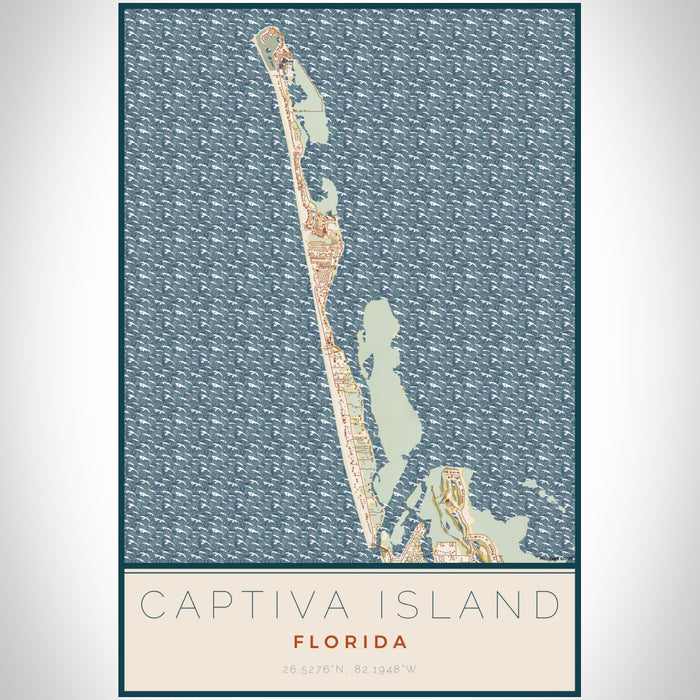 Captiva Island Florida Map Print Portrait Orientation in Woodblock Style With Shaded Background