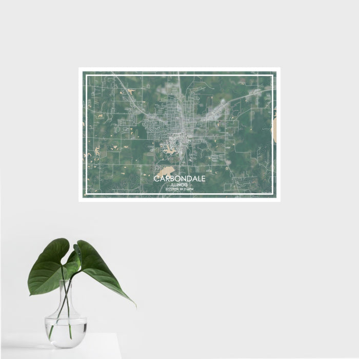 16x24 Carbondale Illinois Map Print Landscape Orientation in Afternoon Style With Tropical Plant Leaves in Water