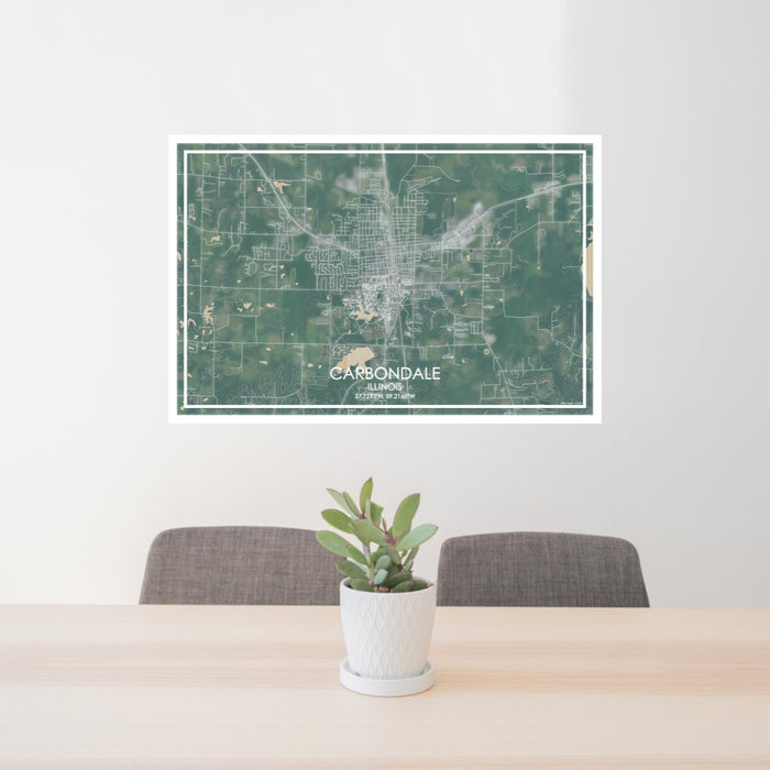 24x36 Carbondale Illinois Map Print Lanscape Orientation in Afternoon Style Behind 2 Chairs Table and Potted Plant