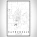Carbondale Illinois Map Print Portrait Orientation in Classic Style With Shaded Background