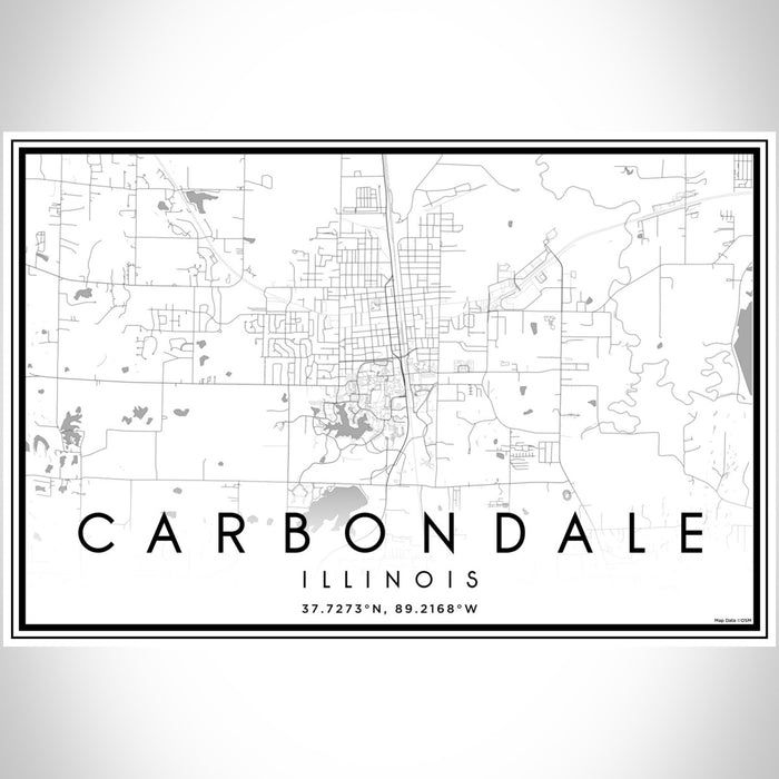 Carbondale Illinois Map Print Landscape Orientation in Classic Style With Shaded Background