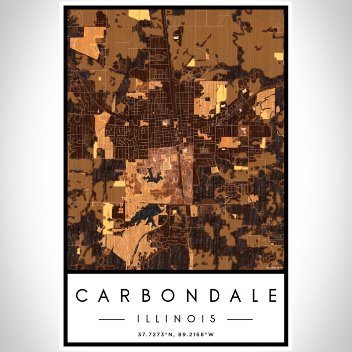Carbondale Illinois Map Print Portrait Orientation in Ember Style With Shaded Background