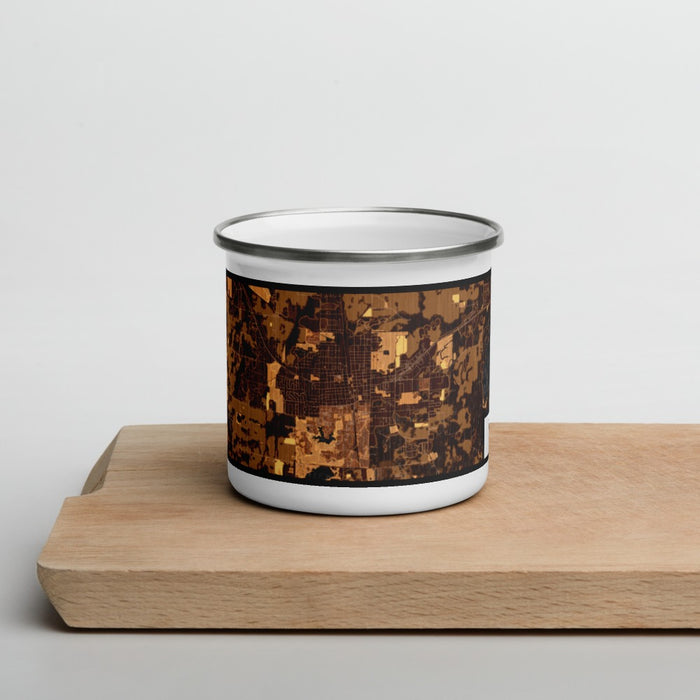 Front View Custom Carbondale Illinois Map Enamel Mug in Ember on Cutting Board