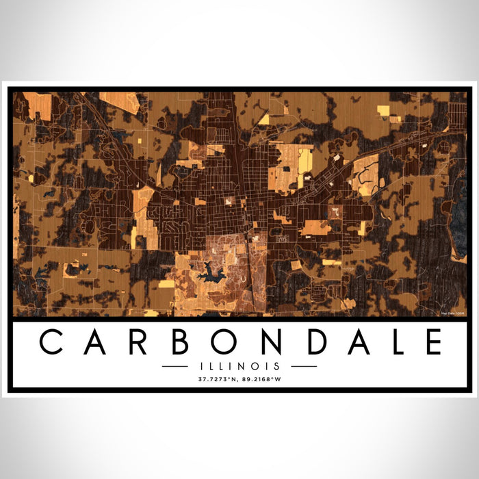 Carbondale Illinois Map Print Landscape Orientation in Ember Style With Shaded Background