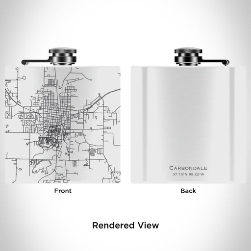 Rendered View of Carbondale Illinois Map Engraving on 6oz Stainless Steel Flask in White