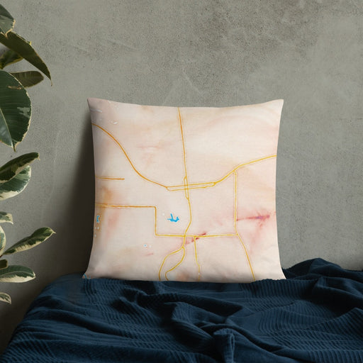 Custom Carbondale Illinois Map Throw Pillow in Watercolor on Bedding Against Wall