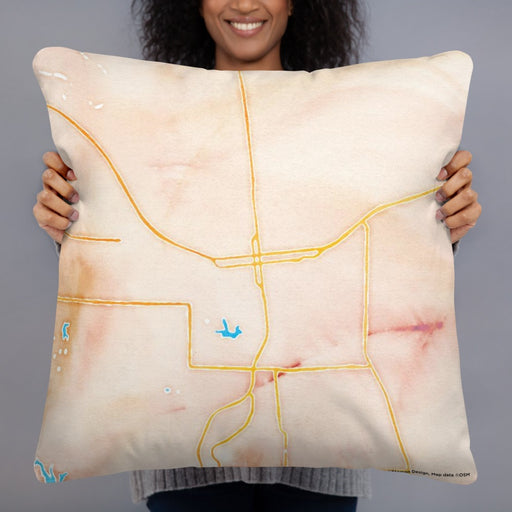 Person holding 22x22 Custom Carbondale Illinois Map Throw Pillow in Watercolor