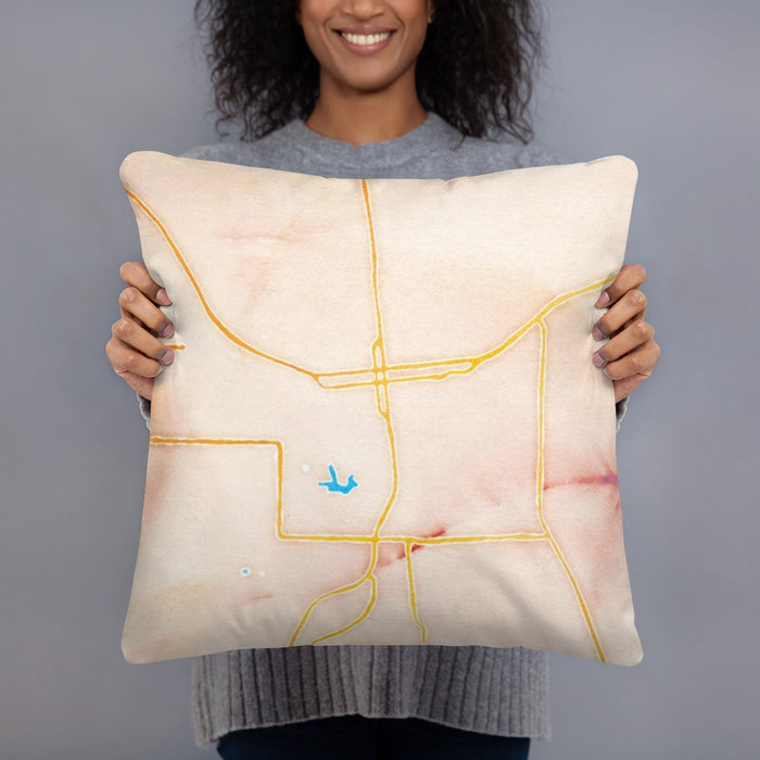 Person holding 18x18 Custom Carbondale Illinois Map Throw Pillow in Watercolor