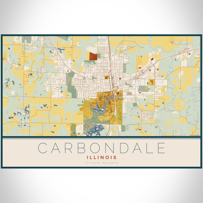 Carbondale Illinois Map Print Landscape Orientation in Woodblock Style With Shaded Background