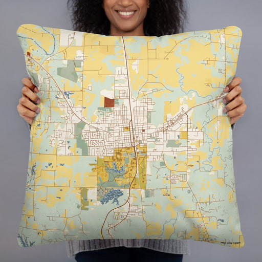 Person holding 22x22 Custom Carbondale Illinois Map Throw Pillow in Woodblock