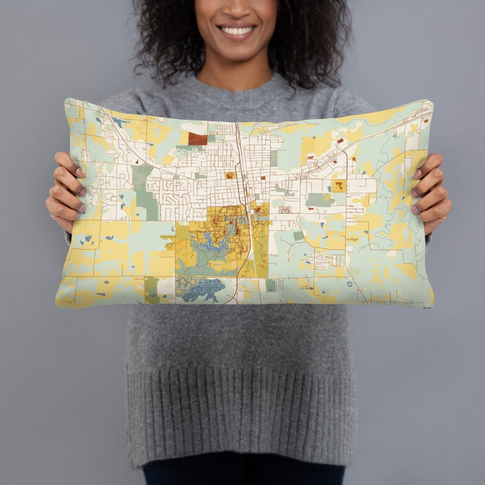 Person holding 20x12 Custom Carbondale Illinois Map Throw Pillow in Woodblock