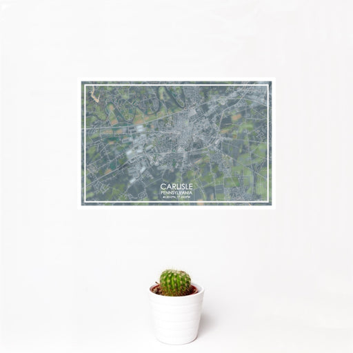 12x18 Carlisle Pennsylvania Map Print Landscape Orientation in Afternoon Style With Small Cactus Plant in White Planter