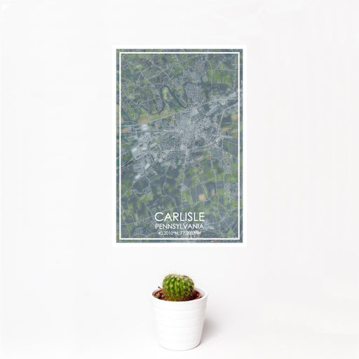 12x18 Carlisle Pennsylvania Map Print Portrait Orientation in Afternoon Style With Small Cactus Plant in White Planter