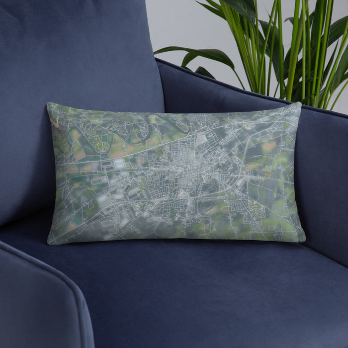 Custom Carlisle Pennsylvania Map Throw Pillow in Afternoon on Blue Colored Chair
