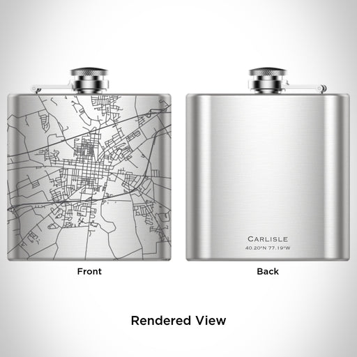 Rendered View of Carlisle Pennsylvania Map Engraving on 6oz Stainless Steel Flask