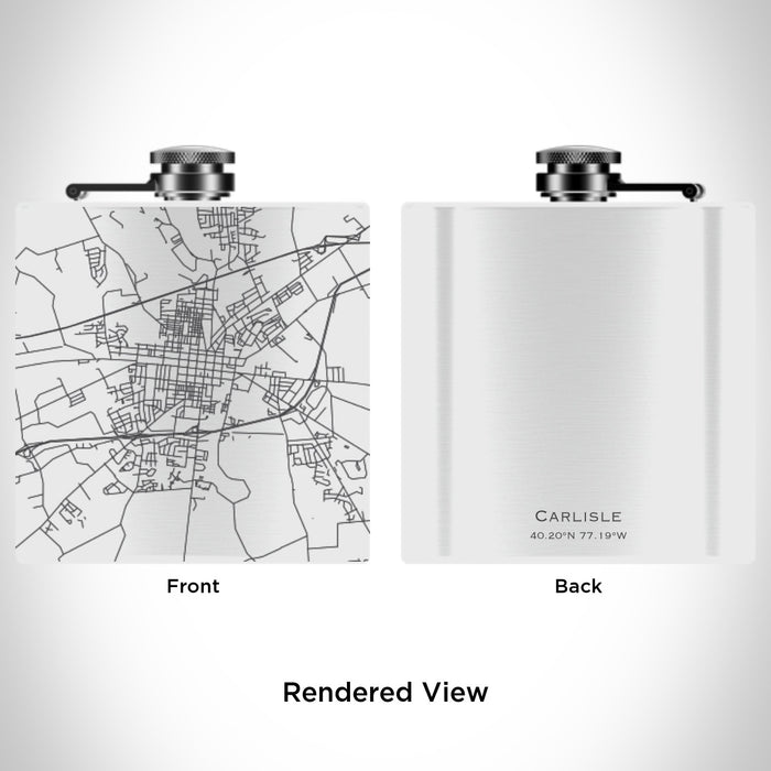 Rendered View of Carlisle Pennsylvania Map Engraving on 6oz Stainless Steel Flask in White