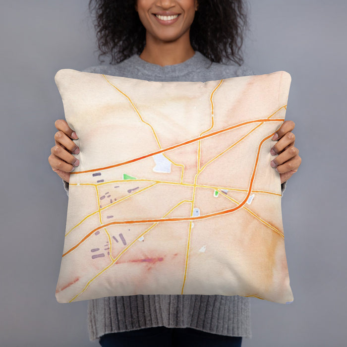 Person holding 18x18 Custom Carlisle Pennsylvania Map Throw Pillow in Watercolor