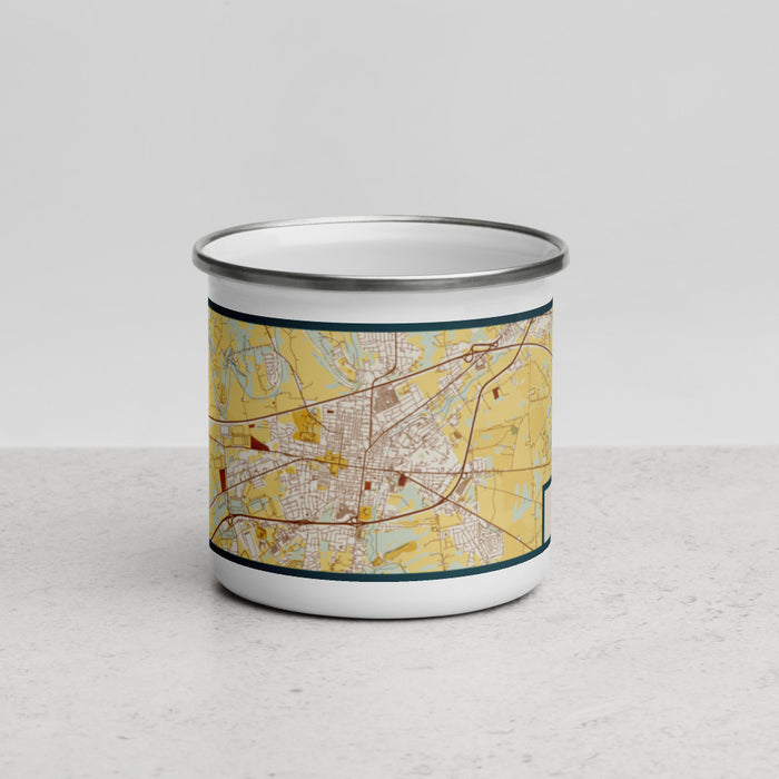 Front View Custom Carlisle Pennsylvania Map Enamel Mug in Woodblock