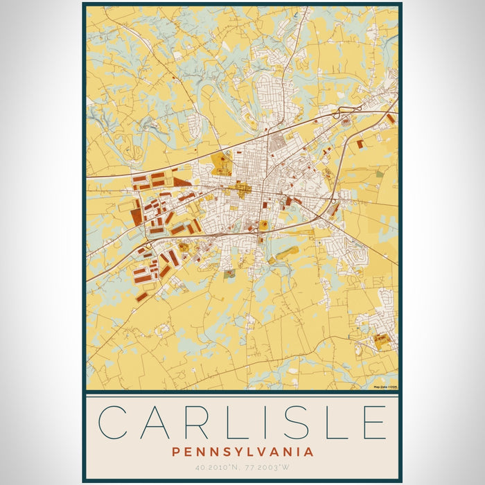 Carlisle Pennsylvania Map Print Portrait Orientation in Woodblock Style With Shaded Background