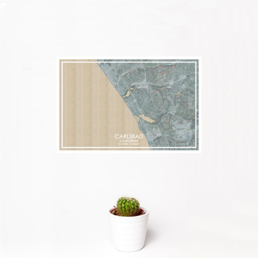 12x18 Carlsbad California Map Print Landscape Orientation in Afternoon Style With Small Cactus Plant in White Planter