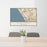 24x36 Carlsbad California Map Print Lanscape Orientation in Woodblock Style Behind 2 Chairs Table and Potted Plant