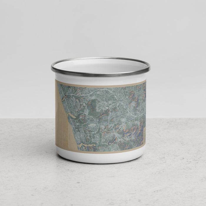 Front View Custom Carlsbad California Map Enamel Mug in Afternoon
