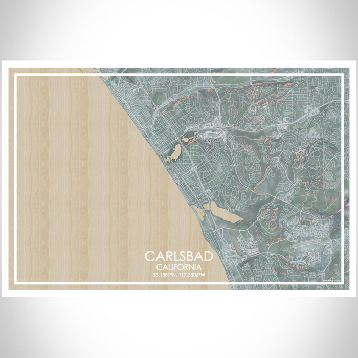 Carlsbad California Map Print Landscape Orientation in Afternoon Style With Shaded Background