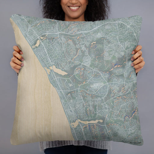 Person holding 22x22 Custom Carlsbad California Map Throw Pillow in Afternoon