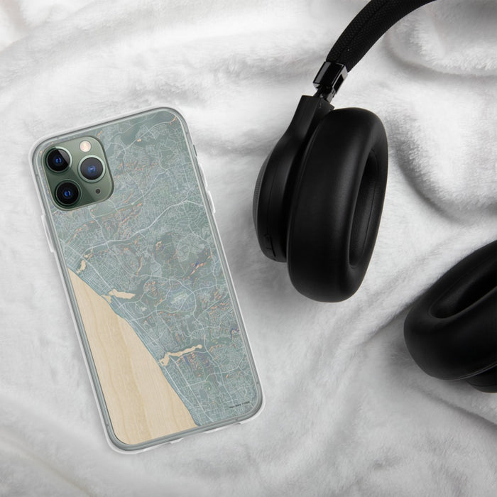 Custom Carlsbad California Map Phone Case in Afternoon on Table with Black Headphones