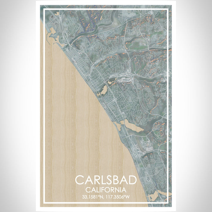 Carlsbad California Map Print Portrait Orientation in Afternoon Style With Shaded Background